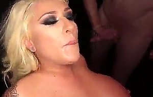 Sexy blonde gets gangbanged by strangers and creamed