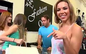 Amateur girls flashing tits during public cash stunt