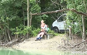 Pissing and pounding outdoors