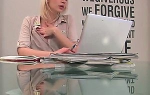 Classy euro babe masturbating in her office