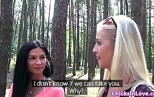 Lesbian babes pussylicking in the forest