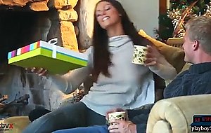 Young wife gets white lingerie for xmas