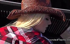 Sexy blonde cowgirl teen bangs outdoor