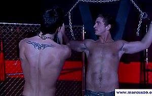 Inked muscular hunk fucking his slave