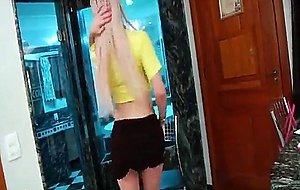 Hot blond tranny shows her ass and cock