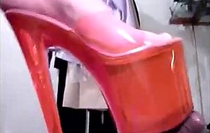 Red platform shoe cock crush part 2 at hotfeetcams