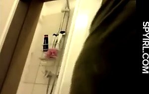 Window peep on blonde's shower