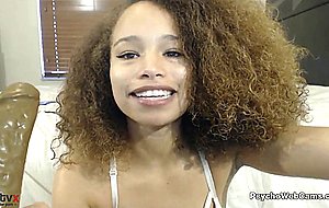 Cute Curly Afro Teen Sloppy Dildo Blowjob and Ride