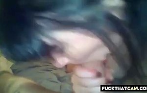 Sexy emo sluts sucking and sharing one intense cock 