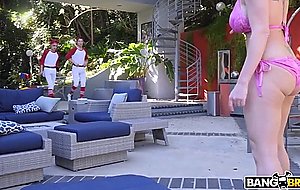 Busty mom dee williams sucking two cocks outdoors