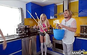 Blonde teen can’t stop squirting all over the kitchen while getting fucked by her brother