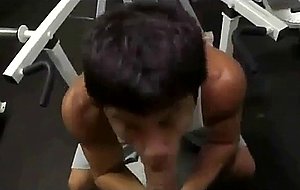 Hunk deepthroats my cock at the gym