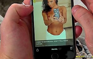 Lucy bell takes a selfie to send chad a few pics of her big tits