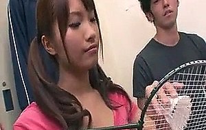 Sporty girl suzu minamoto gets three cocks to suck