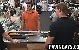 Amateur stud gets nude for some pics at the pawn shop