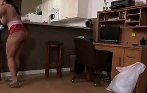 Big assed latina maid shows her pussy