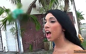 Latina teen mia hurley walk out with a cum on face