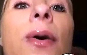 Sexy blonde gf gets facial and swallows
