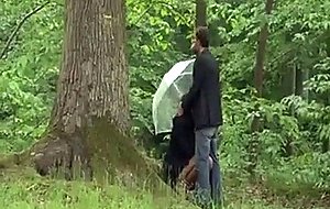 French black gets pushed in the woods