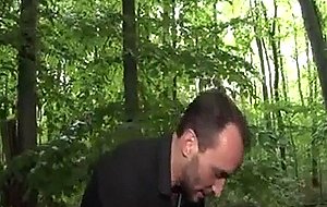 French black gets pushed in the woods