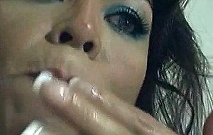 Mexican mature tgirl masturbates and eats cum from her fingers