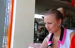 Two sweet teens flash in a cafe,  73  