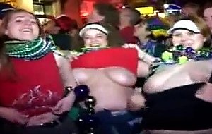 People shouting happily seeing hot teens show up their tits ...