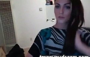 Brunette teen tgirl tries to masturbate on cam