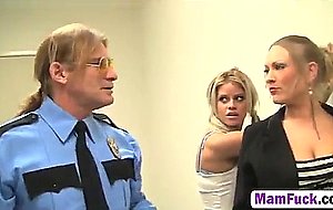 Security officer fucks mom and daughter