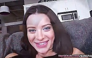 Sexy brunette babe drilled by huge dick on the couch