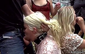 Hot blonde sluts disgraced in public outdoor  