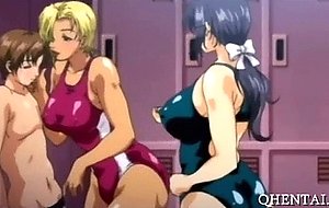 Busty hentai chicks sharing teen dick in locker room