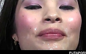 Asian hottie facialized and mouth cum filled