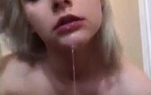 Hot blonde covers self in spit