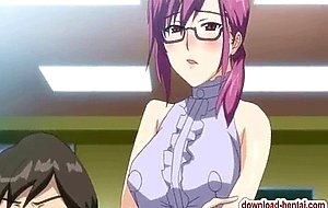 Busty hentai babe doing oral sex and gangbanged