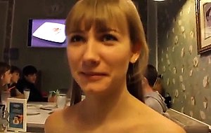Russian chick fucks in restaurant bathroom