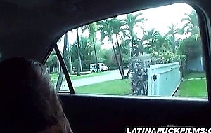 Latina fucked and given a facial in the car