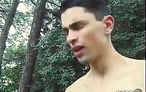 Hot brunette fucking dude in the woods