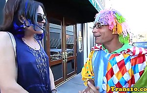 Purplehaired tranny riding on clowns dong
