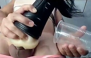 Hot cam girl cumming twice in cup