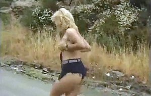 Hot blonde running outdoors nude  