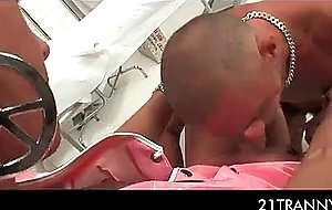 Lady boy playing the bad nurse gets anilingus and blowjob