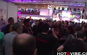 Gorgeous slut getting fucked by a rowdy crowd