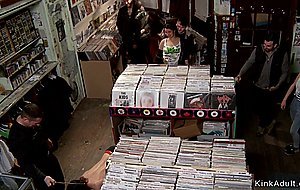 Brunette anal fucked in records shop