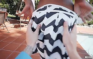 Smiley Black Girl lowers her Ass on Cock POV