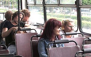 Brunette sucks and fucks in public bus