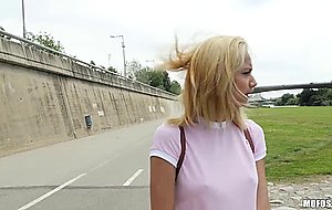 Blonde teen babe gets fucked outdoors for money