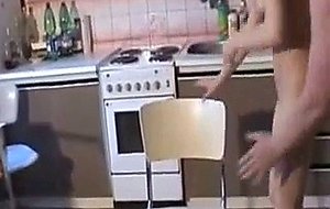 Old dude fucked a blonde babe in the kitchen