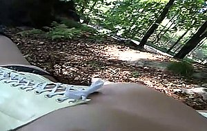 Hot blonde babe fists and masturbates in the woods