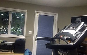 Black amateur naked on the treadmill